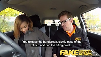 Young Ebony Receives A Free Lesson With A Creampie At A Fake Driving School