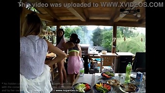 Sensual Outdoor Gathering With Panties And Skirt-Wearing Women At A Barbecue Bash