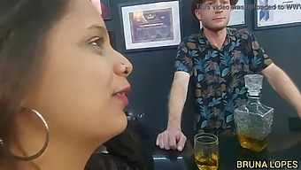 Bruna And Manuh Cortez Have Sex With Barman Malvadinho Who Struggles With Bruna'S Large Breasts And Needs To Call For Backup