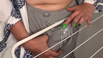 Stepfather'S Big Penis Rubs Against Stepson'S Clothes In The Laundry Room